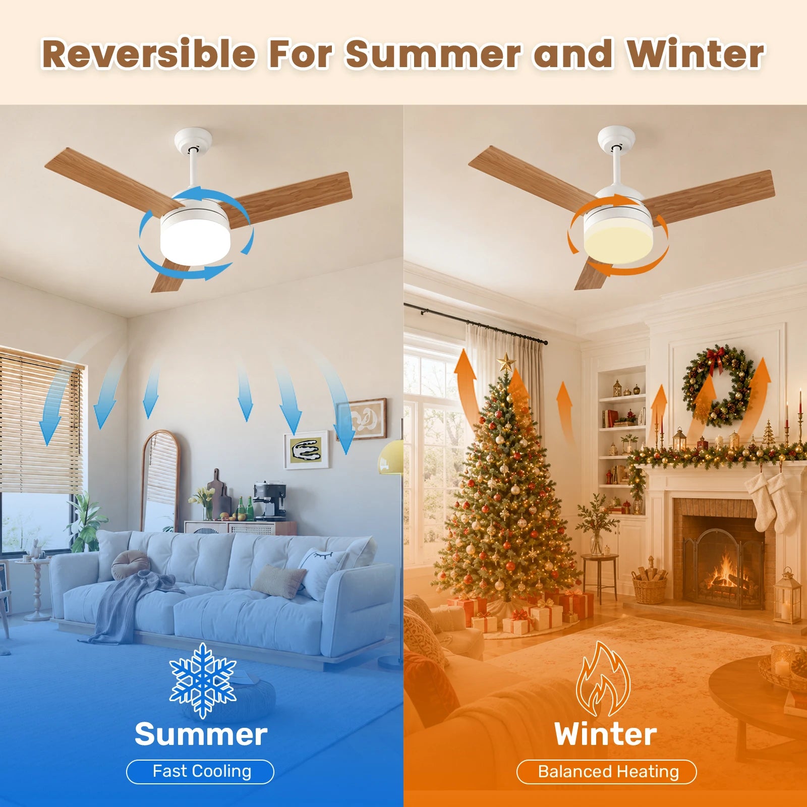 Ventilatore da soffitto per interni ed esterni coperto con pale effetto legno, luce LED dimmerabile da 18W a 3 colori, silenzioso e reversibile, 6 velocità, telecomando e timer per camera da letto, cameretta, soggiorno