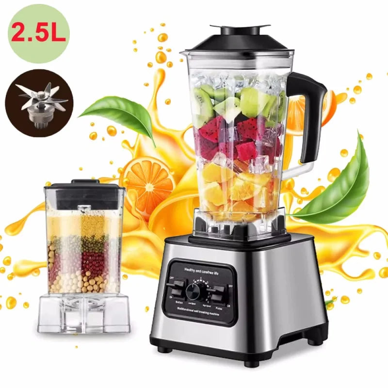 GECOFEER 6000W Leistungsstarker Mixer Entsafter Standmixer 2,5L Behälter Küchenmaschine für Eis Nüsse Früchte