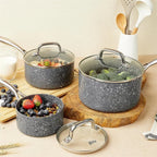 HLAFRG 3 pz/set Pentola Premium Durevole Rivestimento in Granito Pentola per Zuppa Pentola per Latte Domestico con Coperchio in Vetro per Fornello a Induzione Utensili da Cucina