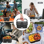 1.8L Portable Electric Lunch Box, 80W Fast Heating with 304 Stainless Steel Inner Container, 12V/24V Car Bento Box with Insulated Bag for Food and Fruit Preservation