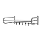Scaffale per forno a microonde a 2 livelli, scaffale espandibile, strumento di stoccaggio da cucina con 6 ganci flessibili per balcone cucina