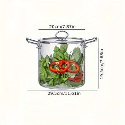 5.5 Litre Glass Pot with Lid, Glass Stove Pot, Large Volume Soup Pot, Borosilicate Glass Casserole with Two-Ear Soup Pot, Stainless Steel