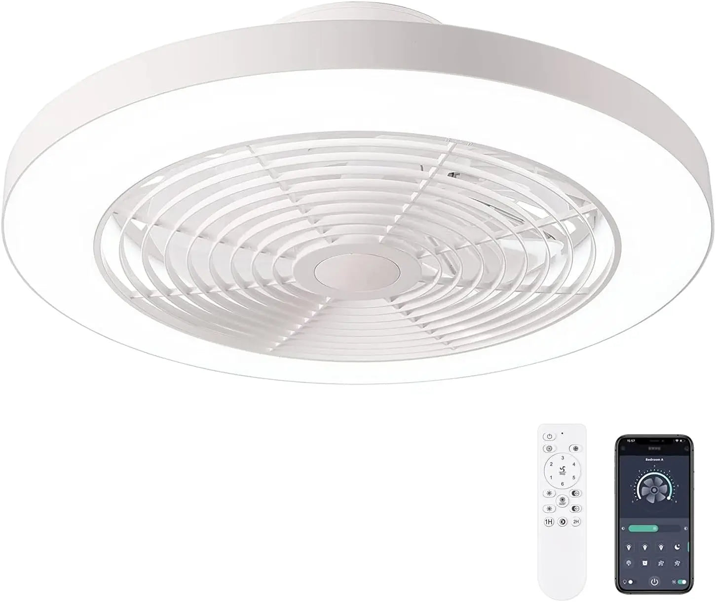 Ventilatori da soffitto Orison con luci, ventilatore da soffitto a basso profilo con luci e telecomando, 6 velocità di ventilazione, ventilatore da soffitto intelligente a incasso per camera da letto, cameretta e soggiorno 1