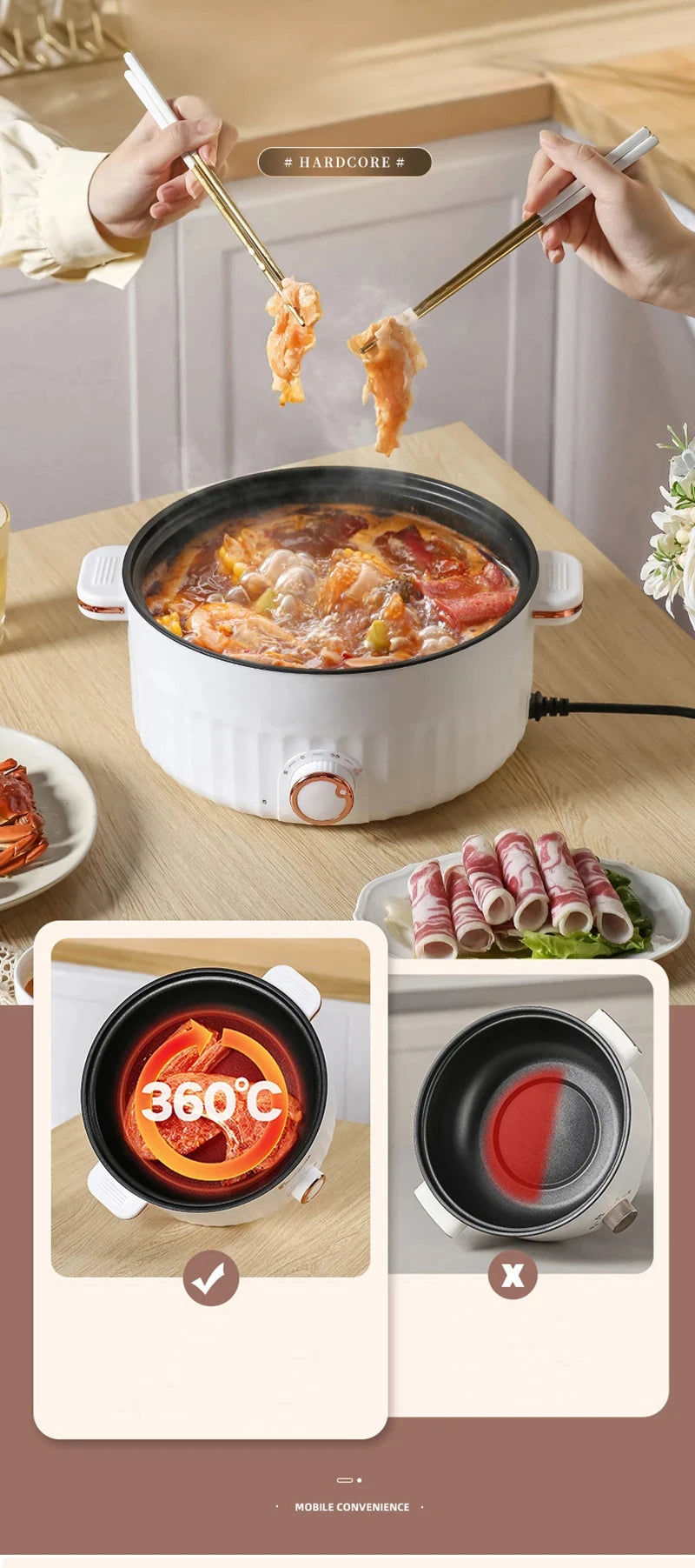 Tragbarer Multifunktions-Elektroherd Zweischichtiger Hot Pot für den Haushalt Antihaftbeschichteter Mini-Kochtopf für Küche und Haushaltsgeräte