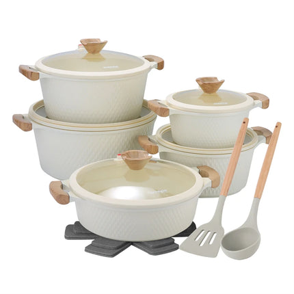 DONNOR 16 Pezzi Padelle Antiaderenti con Coperchio Set di Pentole Impilabili da 5 Pezzi Casseruola in Ceramica Lavabile in Lavastoviglie JT519