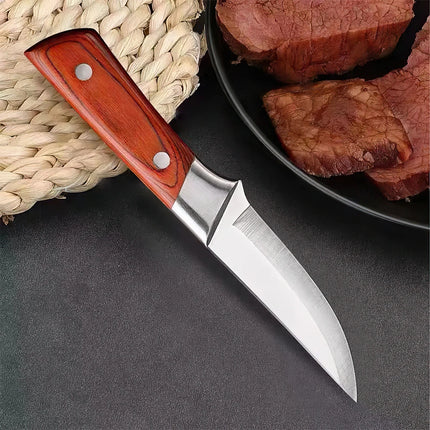Set di 4 coltelli da macellaio ZENG in acciaio inossidabile con manico in simil-legno rosso e fodere in pelle per la cucina