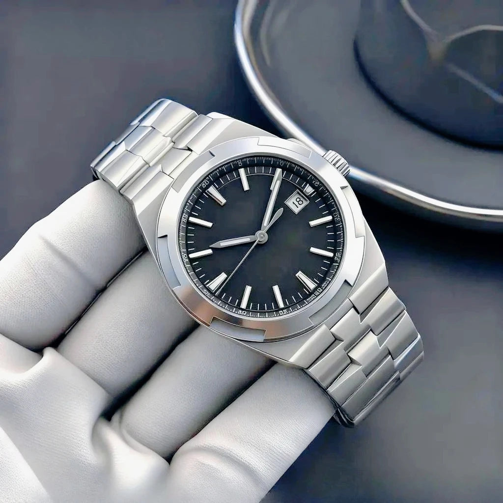 Moderne und elegante Herren-Sportuhren mit automatischem mechanischem Uhrwerk, präzisem und zuverlässigem Uhrwerk, internationalem Reise-Stil, schwarzem und blauem Zifferblatt