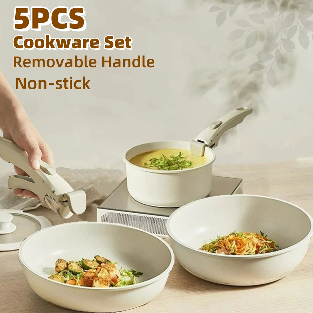 Set di pentole in granito antiaderenti da 5 pezzi con manico rimovibile Set di pentole da cucina per esterni Kit fornello da campeggio per camper a induzione con coperchio