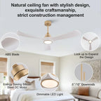 Ventilatore da soffitto bianco-oro da 52 pollici con luce e telecomando, funzione di memoria, motore DC silenzioso e reversibile, 3 pale in ABS, moderno ventilatore da soffitto per interni ed esterni con luce per camera da le