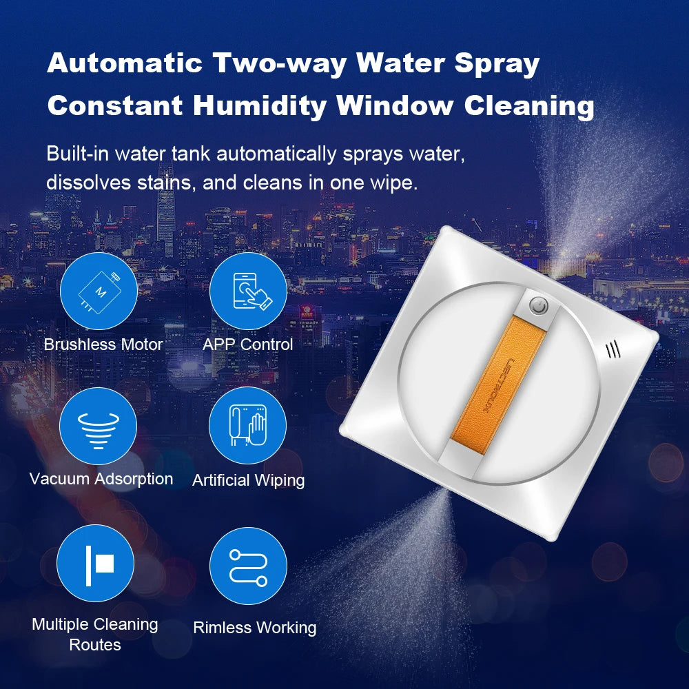 Liectroux YW710 Fensterputzroboter, Doppelte Wassersprühfunktion, Intelligenter Speicher, Starke Vakuumsaugung, Lasersensor, Fensterputzroboter für den Haushalt, APP-Steuerung