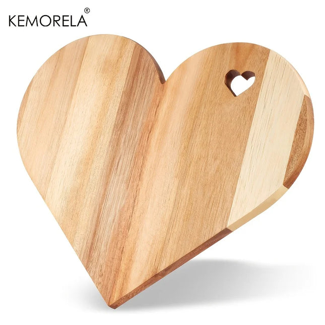 KEMORELA Tagliere in legno di acacia a forma di cuore, 1 o 2 pezzi, vassoio per formaggio e pane con intagli a cuore, multiuso per feste