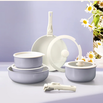 Set di pentole GIYOCA con manici rimovibili, antiaderenti in ceramica, senza PFOS e PFOA, adatti per induzione/forno/lavastoviglie, compatibili con tutti i tipi di fornelli, idea regalo per la cucina.