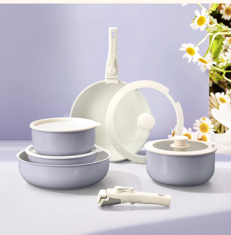 Set di pentole GIYOCA con manici staccabili, antiaderenti in ceramica, senza PFOS e PFOA, adatti per induzione/forno/lavastoviglie, compatibili con tutti i tipi di fornelli, idea regalo per la cucina.