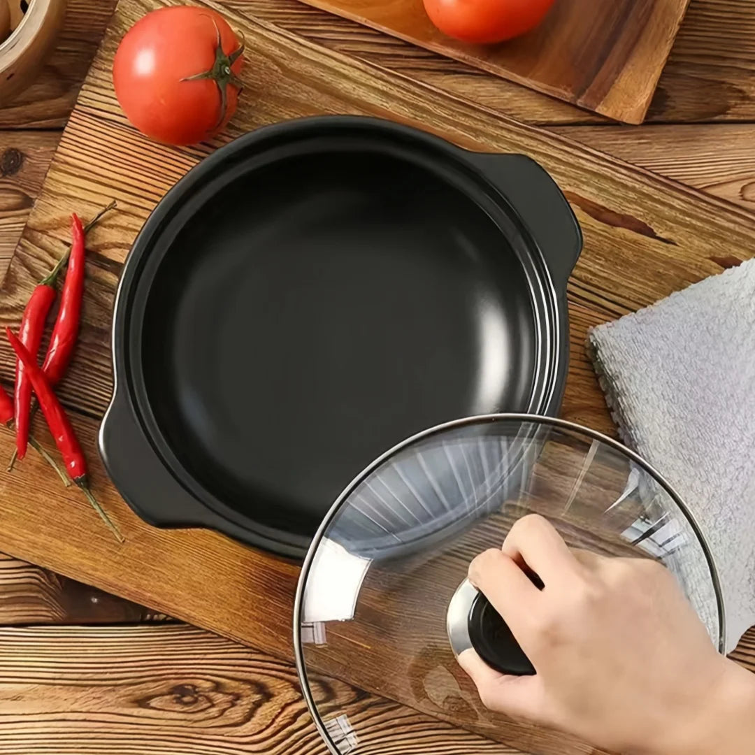 1 pentola in argilla ceramica con coperchio - Pentola in argilla di grado ristorante tradizionale asiatico per cucinare il delizioso riso, ciotola in pietra poco profonda