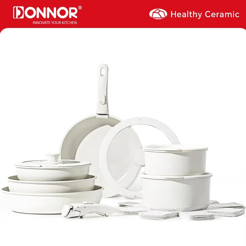 DONNOR Set di pentole e padelle da 17 pezzi Set di pentole antiaderenti con manico staccabile Set di pentole da cucina a induzione Pentole per camper sane