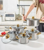 Set di pentole in acciaio inossidabile da 10 pezzi Pentole a induzione Utensili da cucina antiaderenti Pentola per stufato in acciaio inossidabile con coperchio per pentola