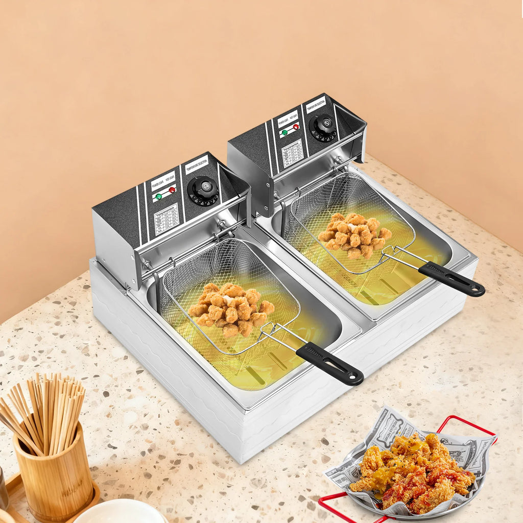 Friggitrice Elettrica a Doppia Vasca Bymaocar EF-82 2.5KW+2.5KW 30L Acciaio Inox 410