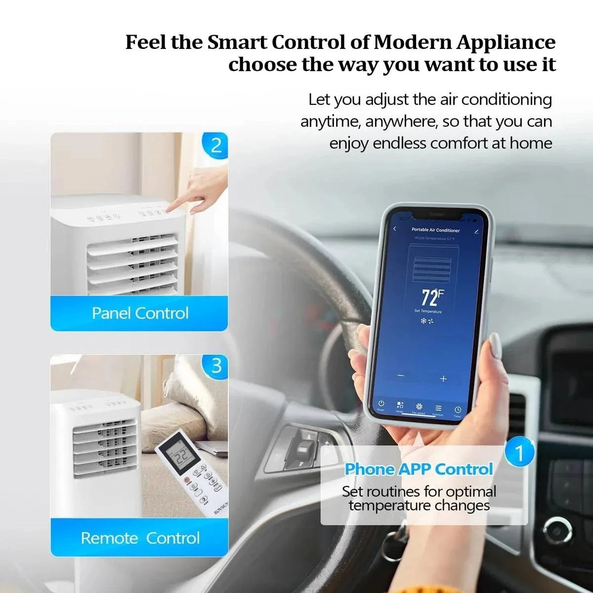 Unità AC con Ventilatore e Deumidificatore per 350 mq Condizionatore d'aria portatile Wi-Fi da 10000 BTU