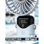Tragbarer Mini-Ventilator, 3000mAh, faltbar, Tisch-, Outdoor-, Nacken-Ventilator, 5 Geschwindigkeiten, USB wiederaufladbar, mit Telefonhalter und Display