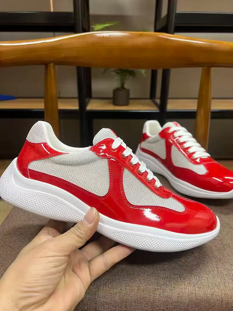 Trendy klassische Herren-Sneaker 2026 aus Lackleder und atmungsaktivem Mesh, echtes Leder, bequem, frühlingshaft-leger, Sportschuhe