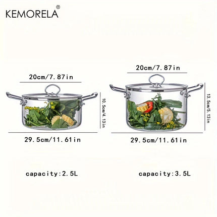 KEMORELA 1PCS Pentola In Vetro 2.5L/3.5L Resistente Al Calore, Pentola da Stufato con Doppi Manici e Coperchio, Pentole In Vetro Borosilicato