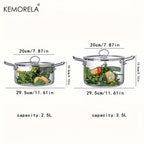 KEMORELA 1 STÜCK Glas Topf 2.5L/3.5L Hitzebeständiger Simmertopf Doppelgriff Töpfe mit Topfdeckel Borosilikatglas-Kochgeschirr