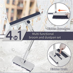 4-in-1-Set aus faltbarer Kehrgarnitur mit integrierten Kammzähnen, mehreren Ersatzköpfen, strapazierfähigem Reinigungsset für Zuhause, Küche, Bad und Bodenreinigung.