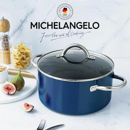 MICHELANGELO Pentola antiaderente in ceramica da 6 litri con coperchio - Senza PFAS, adatta al forno e alla lavastoviglie, riscaldamento uniforme per una cottura facile