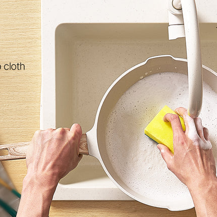 VEVOR Set di Pentole Antiaderenti in Granito con Manico, Set di Pentole a Induzione da Cucina per Camper, con Padella, Coperchi in Vetro Temperato, Bianco, 17 Pezzi