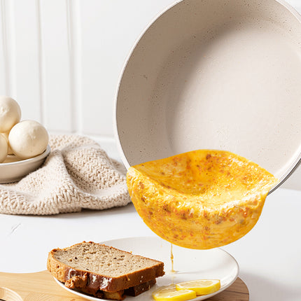 VEVOR Set di Pentole Antiaderenti in Granito con Manico, Set di Pentole a Induzione da Cucina per Camper, con Padella, Coperchi in Vetro Temperato, Bianco, 17 Pezzi