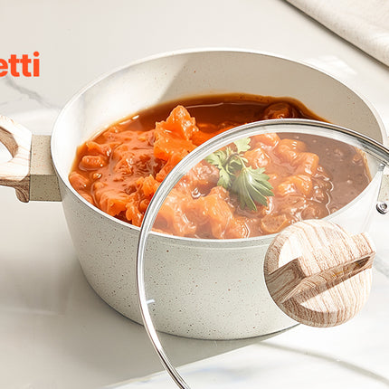 VEVOR Set di Pentole Antiaderenti in Granito con Manico, Set di Pentole a Induzione da Cucina per Camper, con Padella, Coperchi in Vetro Temperato, Bianco, 17 Pezzi