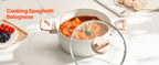 VEVOR Set di Pentole, Padelle Antiaderenti in Granito con Manico, Set di Pentole a Induzione da Cucina per Camper, con Frittura, Coperchi in Vetro Temperato, Bianco, 17 Pezzi