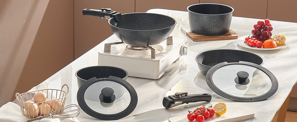 SucceBuy Set di pentole antiaderenti da 17 pezzi Set di pentole e padelle in granito Set di pentole a induzione Set da cucina con padella per salsa fritta