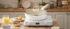 VEVOR Set di Pentole, Padelle Antiaderenti in Granito con Manico, Set di Pentole a Induzione da Cucina per Camper, con Frittura, Coperchi in Vetro Temperato, Bianco, 17 Pezzi
