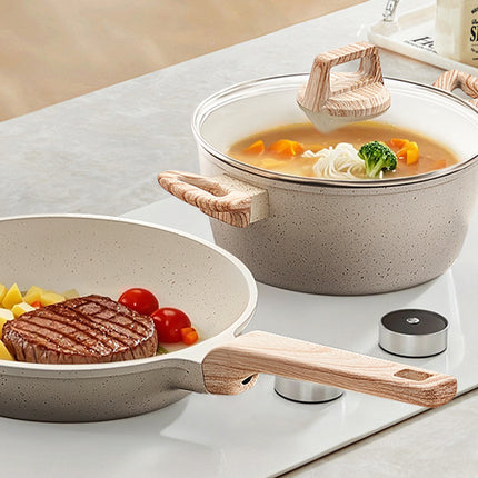 VEVOR Set di Pentole Antiaderenti in Granito con Manico, Set di Pentole a Induzione da Cucina per Camper, con Padella, Coperchi in Vetro Temperato, Bianco, 17 Pezzi