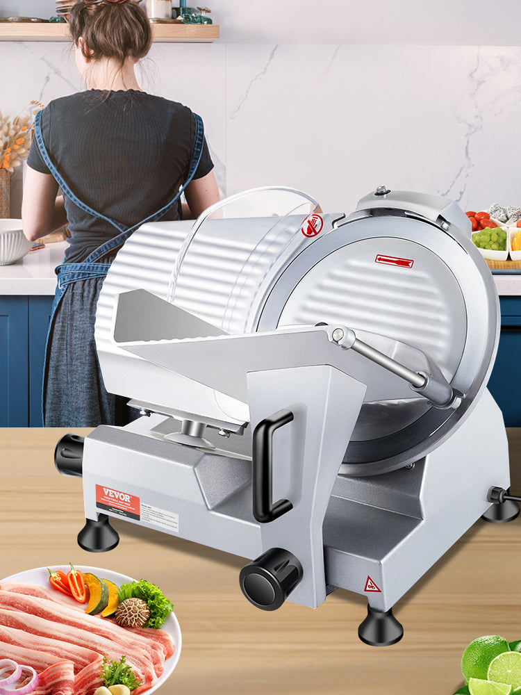 SucceBuy Kommerzielle Fleischschneidemaschine, elektrische Feinkostschneidemaschine, elektrische Lebensmittelschneidemaschine mit 25,4 cm (10 Zoll) Karbonstahlklinge, 350-400 U/min, Fleischschneidemaschine