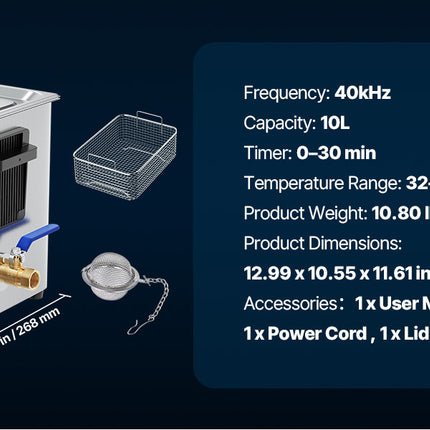 SucceBuy Pulitore a Ultrasuoni 6L 10L 15L 30L in Acciaio Inossidabile, Macchina per la Pulizia a Ultrasuoni per Orologi, Rasoi, Gioielli, Monete