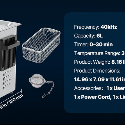 SucceBuy Pulitore a Ultrasuoni 6L 10L 15L 30L in Acciaio Inossidabile, Macchina per la Pulizia a Ultrasuoni per Orologi, Rasoi, Gioielli, Monete