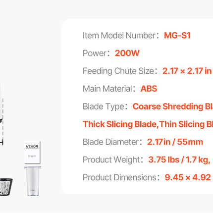 SucceBuy Electric Cheese and Salad Grater 200W, Electric Vegetable and Fruit Chopper with 5 Accessories