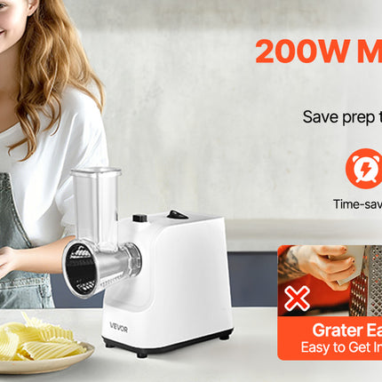 SucceBuy Electric Cheese and Salad Grater 200W, Electric Vegetable and Fruit Chopper with 5 Accessories